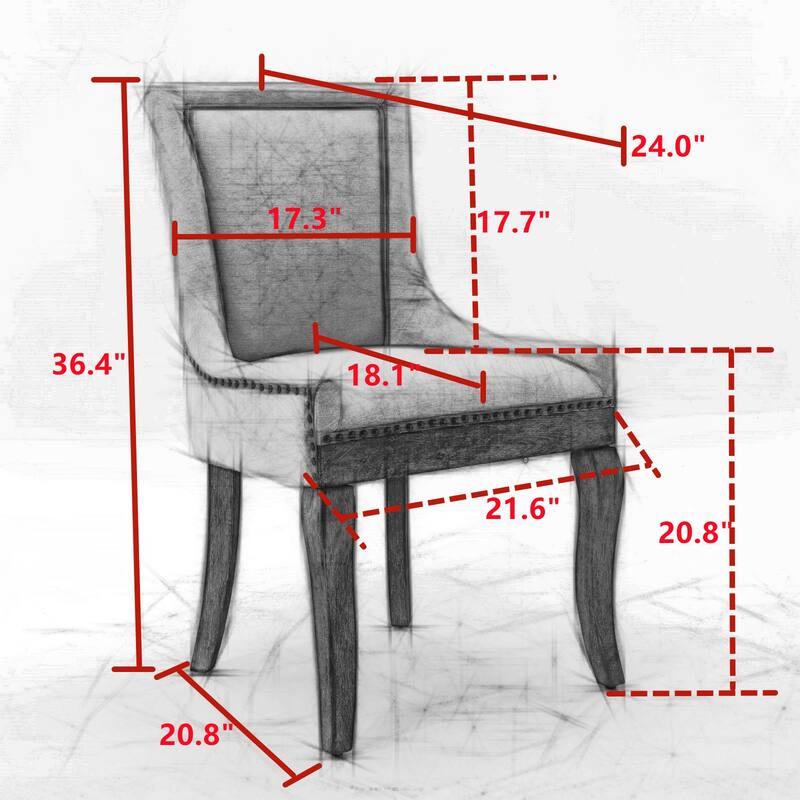 GDF Studio - Ultra American Design Upholstered Wood Dining Chair Set with Bronze Nailhead Detail (Set of 2)