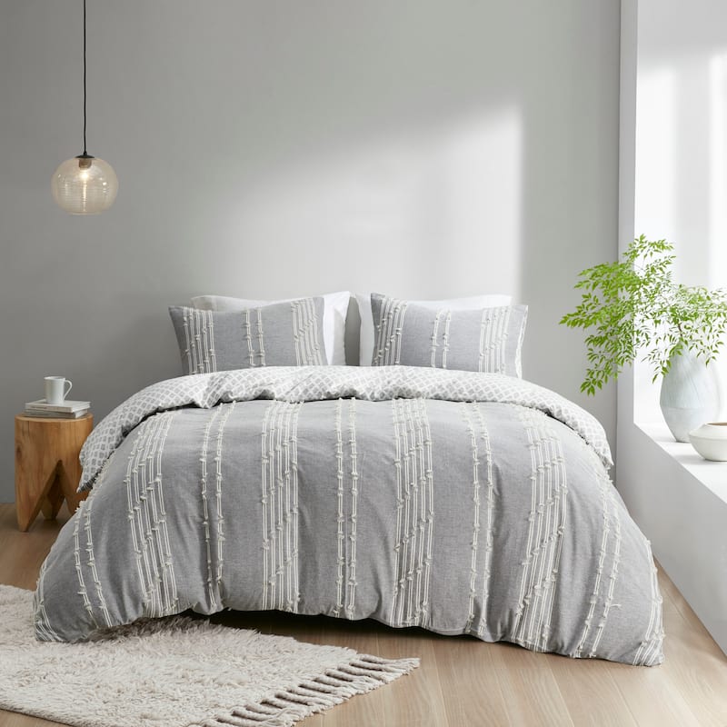 INK+IVY Kara 3 Piece Cotton Jacquard Duvet Cover Set (Insert excluded)