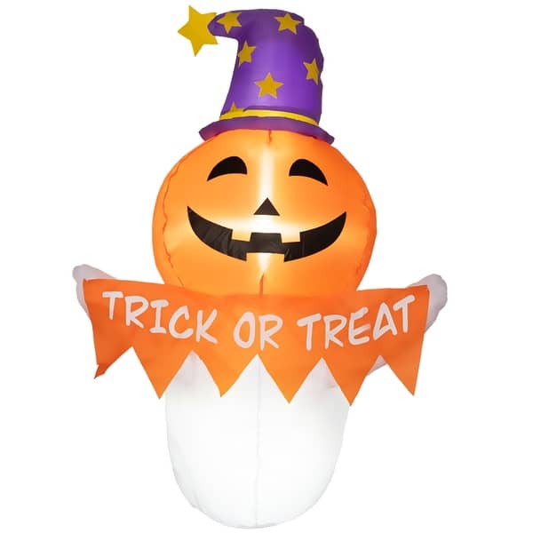 slide 2 of 10, 3.4ft Halloween Inflatables Window Sticker Ghost with Orange Face, Halloween Decorations LED Yard Display Orange
