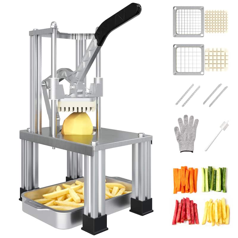 French Fry Cutter with 1/2 Inch and 3/8 Inch Blades, Stainless Steel