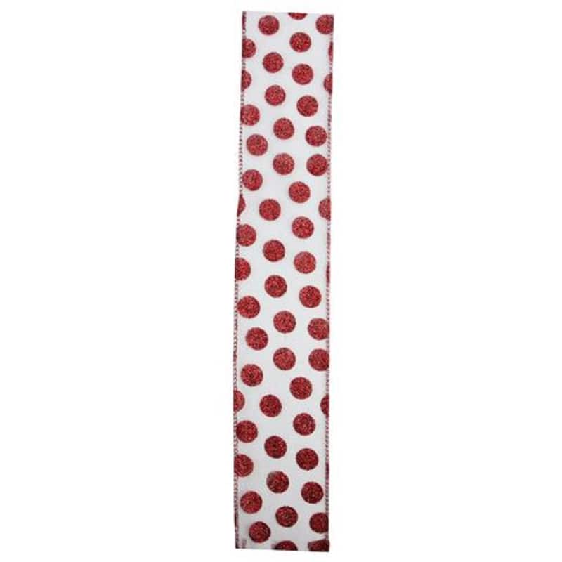 Silver and Red Glittering Polka Dots Christmas Wired Craft Ribbon 2.5" x 10 Yards