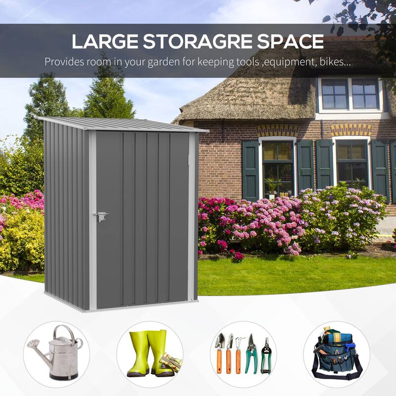 Outsunny 3.3' x 3.4' Lean-to Garden Storage Shed, Outdoor Galvanized Steel Tool House with Lockable Door for Patio