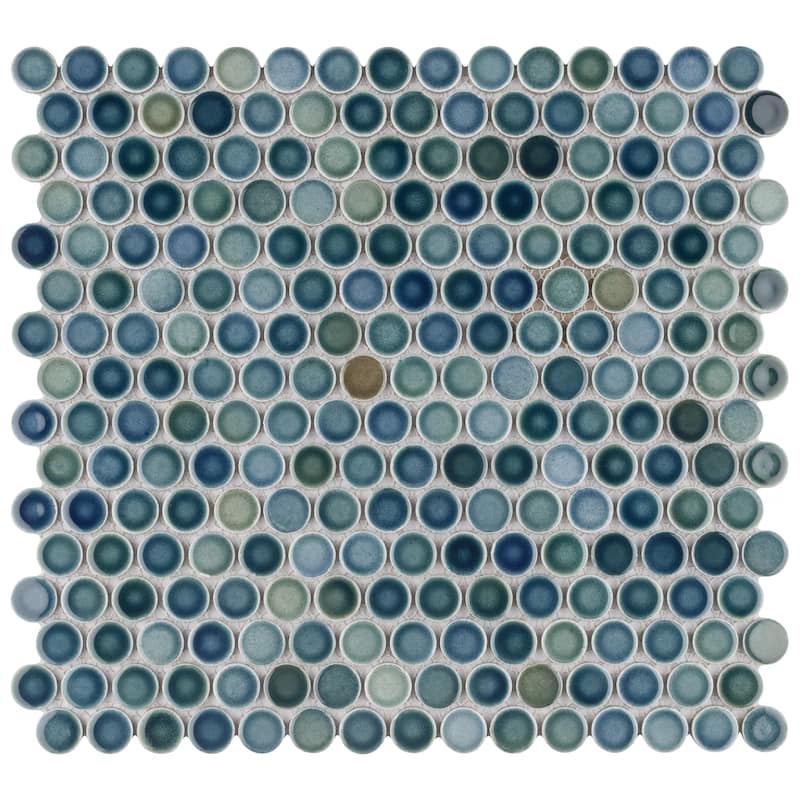Merola Tile Hudson Penny Round Lagoon 11-7/8 x 12-5/8 Porcelain Floor and Wall Mosaic Tile