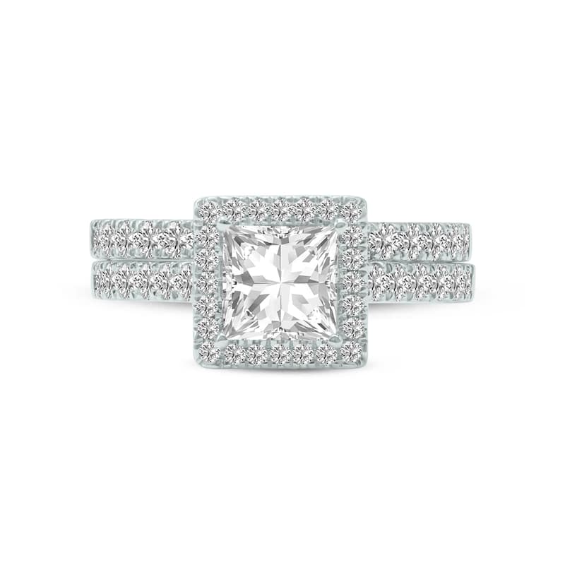 Marquee 3 1/4 Carat TW Center Princess Cut Lab Grown Diamond Halo Bridal Set in 14Karat White Gold