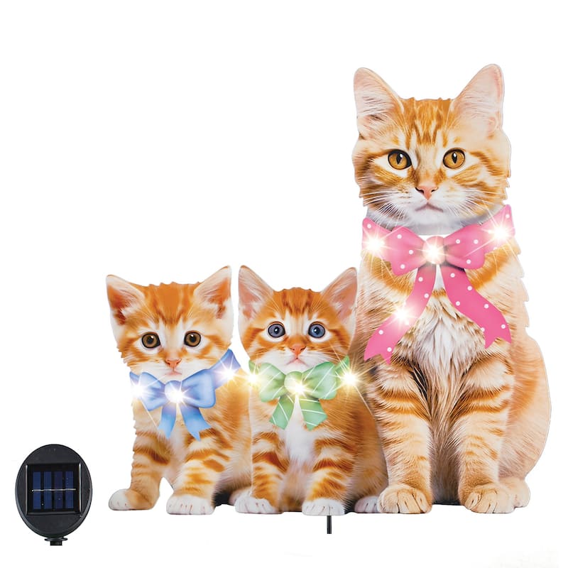 LED Lighted Solar Powered Realistic Cat Family Garden Stake - 17.5 x 24.25 x 1.25