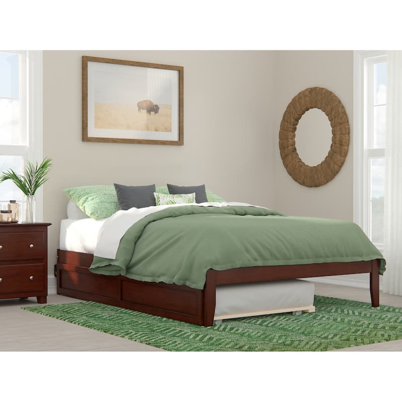 Colorado Bed with USB Turbo Charger and Twin Extra Long Trundle - Walnut - Queen