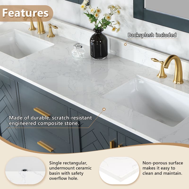 Altair Ceres Engineered Stone Vanity Top in Grain White Without Cabinet