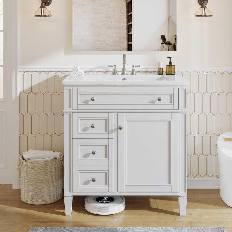 36'' Freestanding Bathroom Vanity with Integrated Ceramic Sink, Tip-Out Drawer, Door Organizer