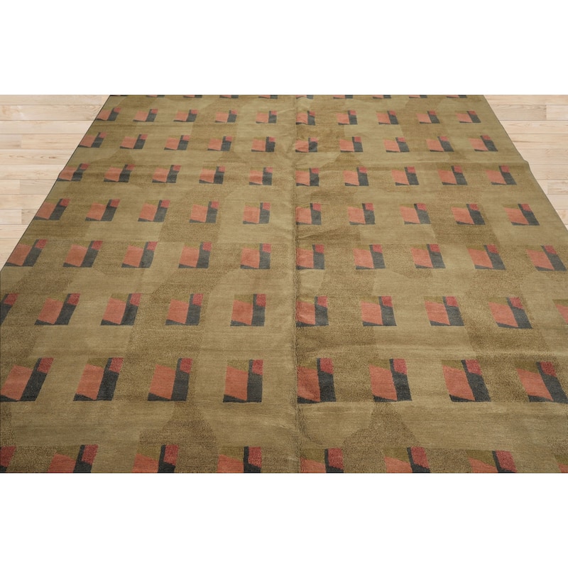 7'11''x10 Tibetano Hand Knotted Wool Moss Modern & Contemporary Designer Rug - 7' 11'' x 10'