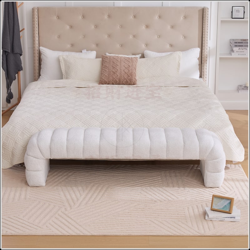 69.7"Wide Upholstered Armless Bed Bench - Ivory