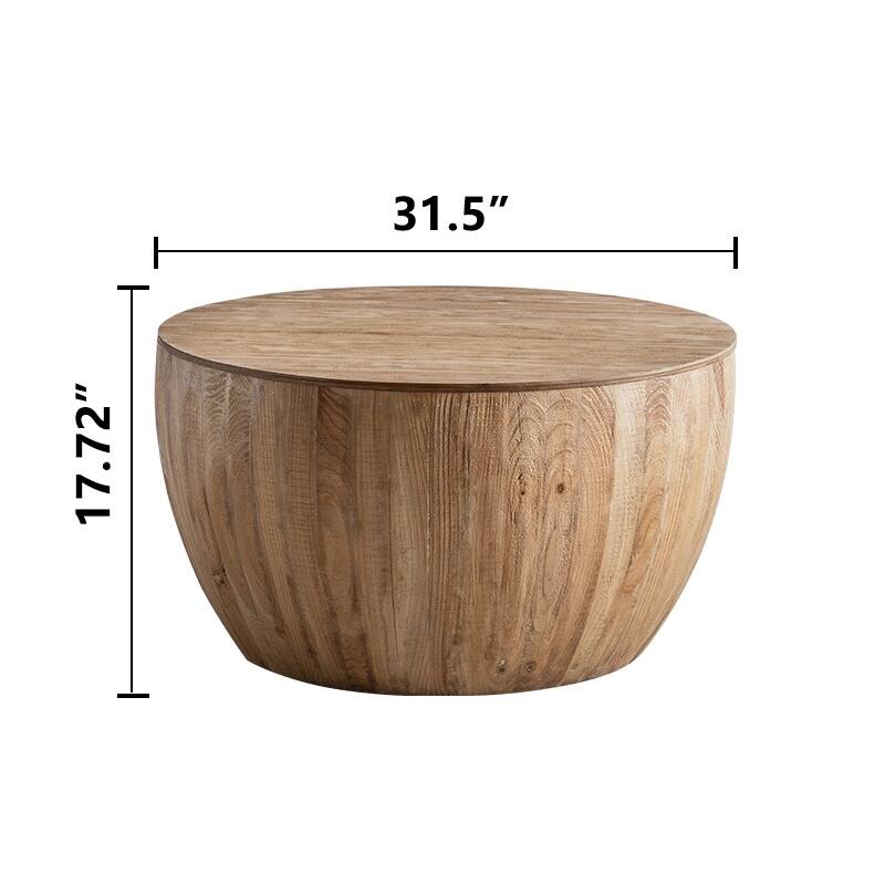 Vintage 31.50" Bucket Shaped Coffee Table with Hidden Storage, Solid Wood Center Table for Office, Living Room