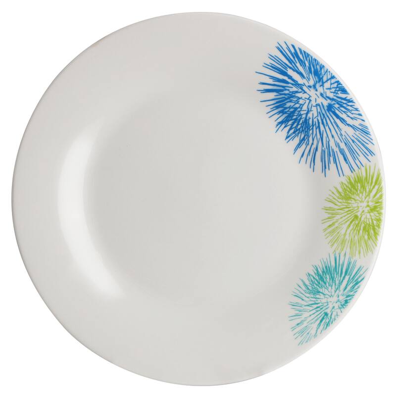 Gibson Home Blue Meadow 12 Piece Fine Ceramic Dinnerware Set in White with Colored Accents