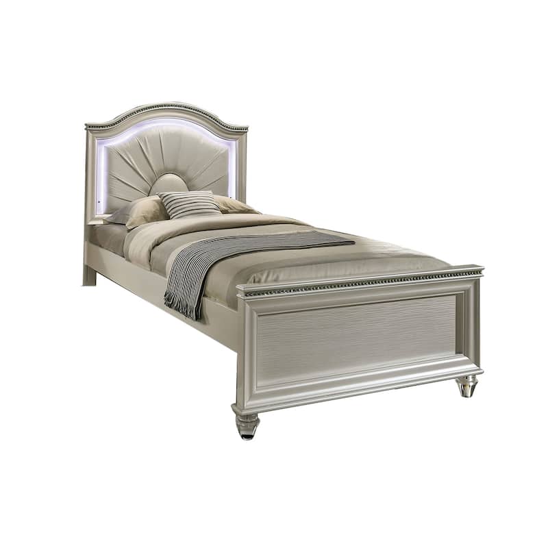 Full Size Bed with Padded Leatherette Headboard in Pearl White