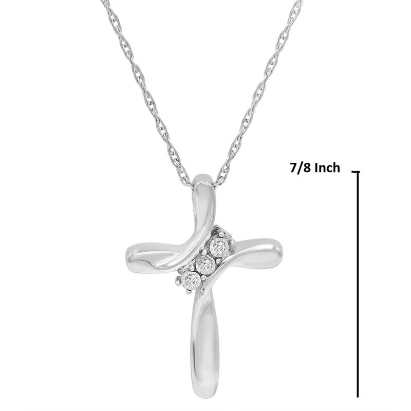 Amanda Rose CollectionThree Stone Diamond Cross Pendant Necklace set in Sterling Silver on an 18 inch sterling silver chain