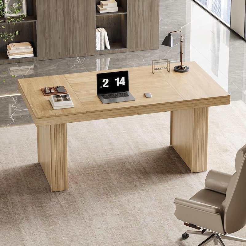 63 Inches Executive Desk, Large Office Computer Desk - Natural 