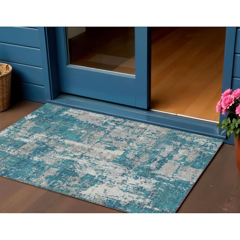 HomeRoots Abstract Transitional Rectangle Outdoor Rug - 3' x 5'