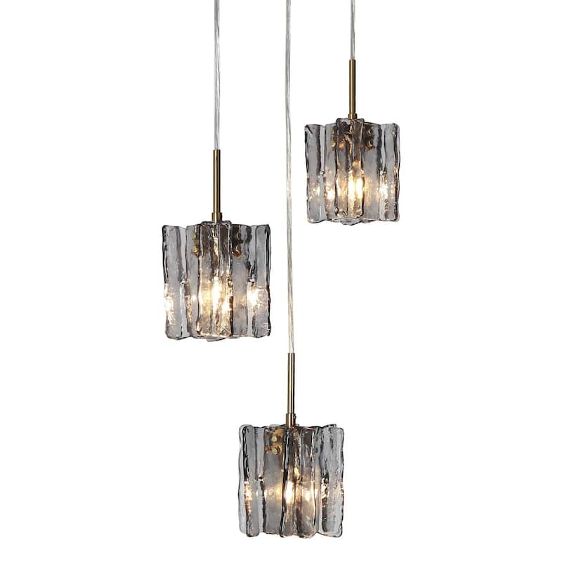 Kasy Modern 3-Light Linear Chandelier Textured Glass Pendant Lights for Kitchen Island Dining Room - L 18.1" x W 4.7" x H 8.7"