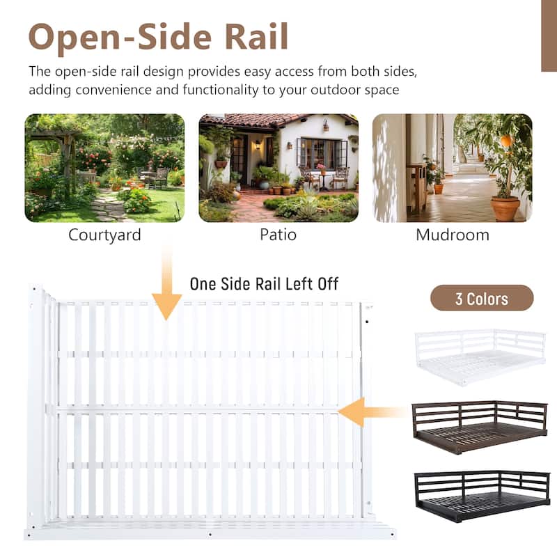 Acacia Wood Porch Swing Bed for Outdoor with Hemp Ropes - Full Size Patio Hanging Bed, 350lbs Capacity