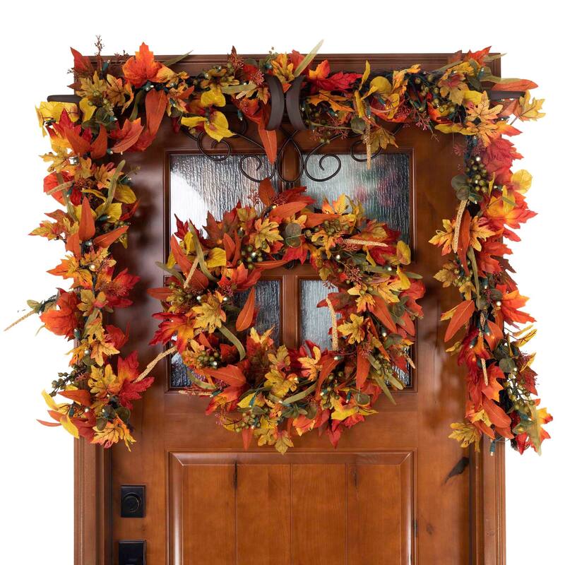 9 ft. Artificial Garland with Lights - Fall Harvest Leaf - 9 Foot