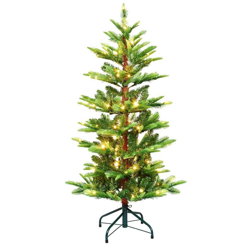 4ft Christmas Tree with 100 Warm White LED Lights, 298 PE+PVC Tips, Auto-Unfold Memory Wire,Hinged Structure