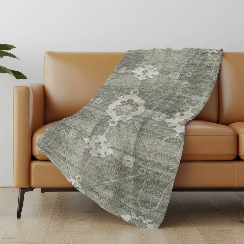 Premium Machine Washable ASB122 Boho Global Sherpa Throw Blanket - Olive - 4'2" x 5'10"
