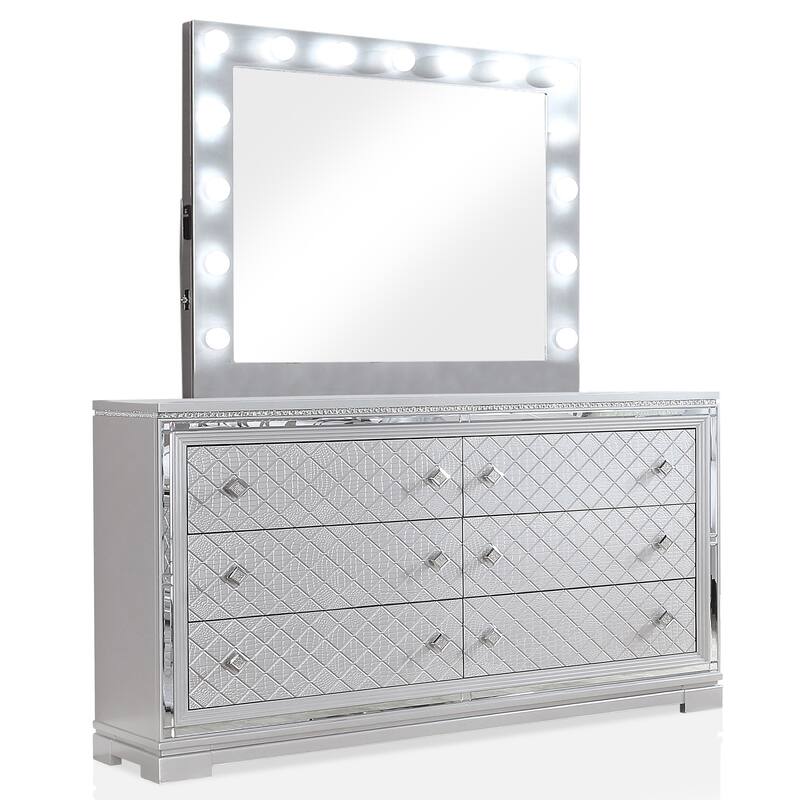 Seleena Glam Silver Wood 6-Piece Tufted Panel Bedroom Set with USB Port by Furniture of America