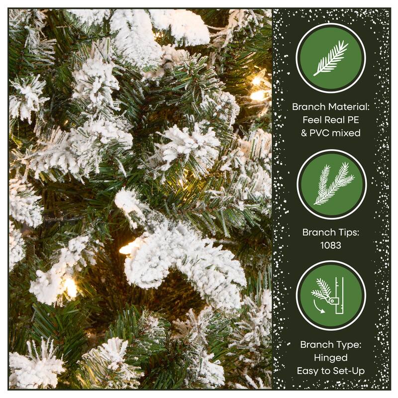 National Tree Company 6.5 ft. Snowy Everest Fir Medium Tree with Clear Lights - 6.5 Foot