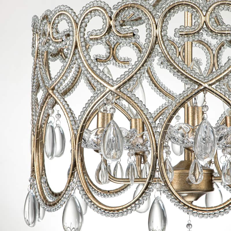 5-Light Mid-Century Modern Luxury Antique Distressed Drum Crystal Chandelier with Candle Accents