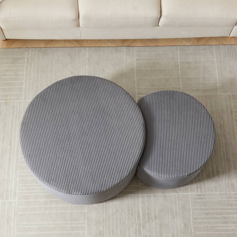 Nesting Coffee Table Set Of 2,Upholstered,Foam Round Coffee Table Side Table End Table Ottoman, No Assembly