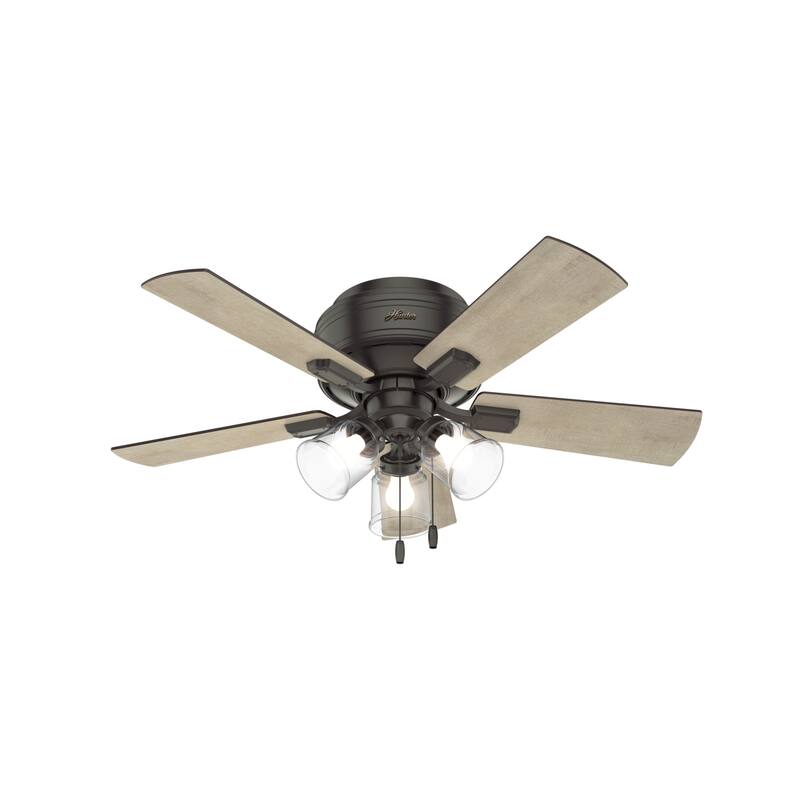 Hunter 42" Crestfield Low Profile Ceiling Fan with 3-Light LED Light Kit and Pull Chain - Casual, Farmhouse, Rustic