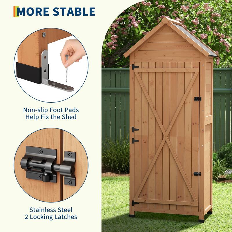 Small Wood Shed Waterproof, 63'' Vertical Outdoor Storage Cabinet with 4 Shelves & Lockable Door