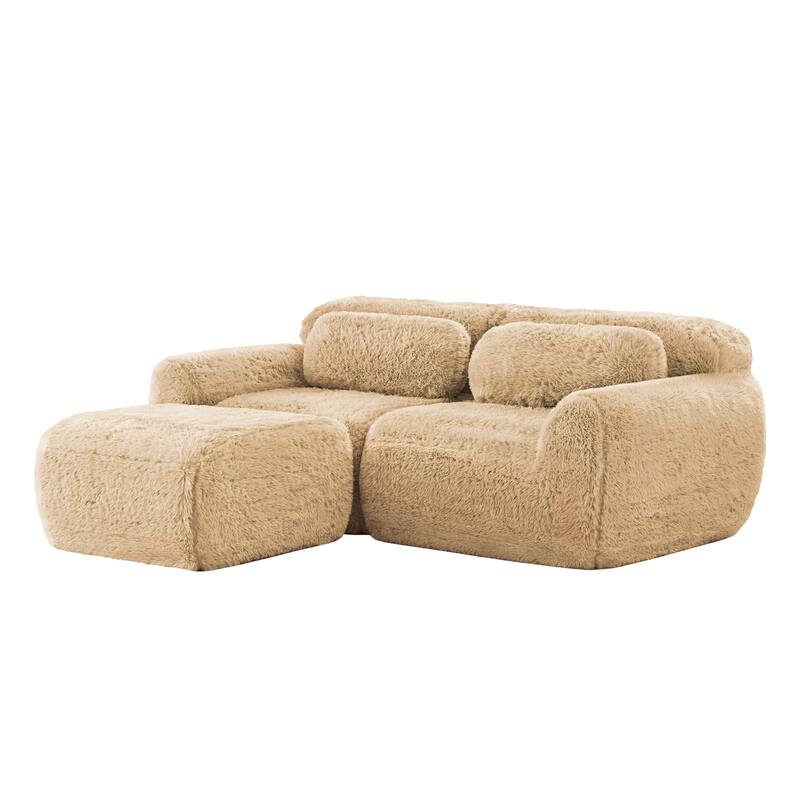 Anmytek L-Shaped Sectional Sofa with Chaise Plush Fabric 32D High Density Sponge No Assembly Ergonomic Anti-Slip Bed Sofa