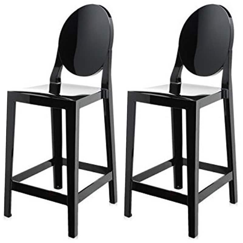 Set of 2 Clear Modern 30" Seat Bar Stool Counter Height With Back Plastic Chairs For Home Restaurant Office - Black