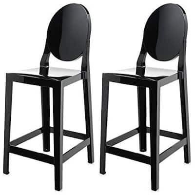 Set of 2 Clear Modern 30" Seat Bar Stool Counter Height With Back Plastic Chairs For Home Restaurant Office