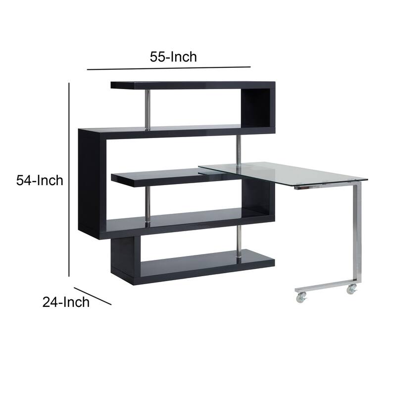 Writing Desk with 4 Swivel Etagere Shelf, Brown
