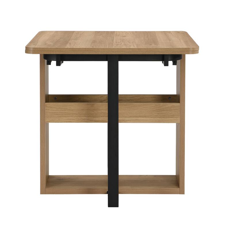 Modern 5-Piece Extendable Dining Table Set, 63" Kitchen Foldable Wooden Table with Lower Storage Shelf and 4 PU Leather Chairs