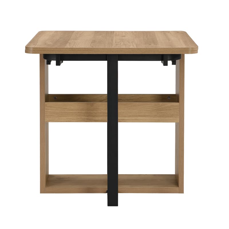 Roomfitters Modern 63" 5-Piece Extendable Dining Table Set with Storage Rack, Foldable Square Table and 4 PU Chairs