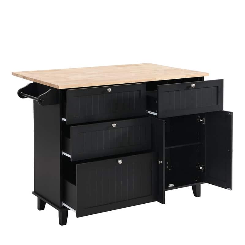 3-Piece Kitchen Island Set with Drop Leaf and 2 Seatings, Dining Table Set with Storage Cabinet, Drawers and Towel Rack