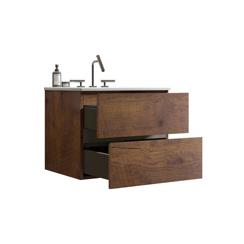 36-Inch Wall Mount Bathroom Vanity in Space Grey with Ceramic Sink, Large Storage