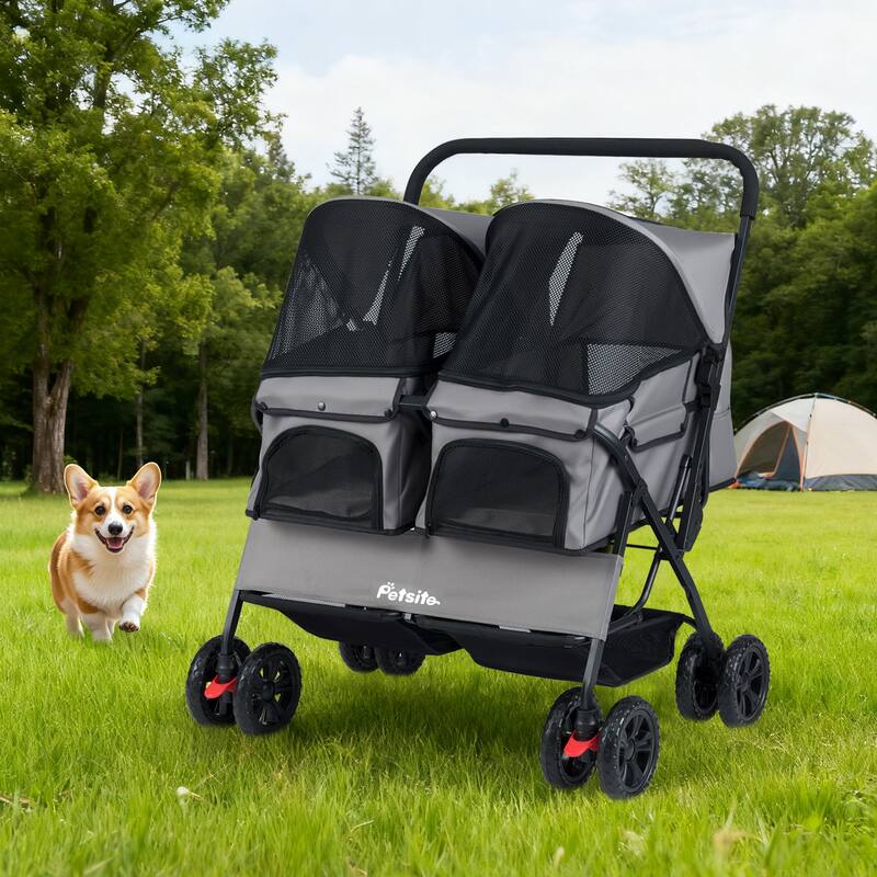 Gymax Double Pet Stroller w/ 2-seater Carrier Adjustable Sunshade
