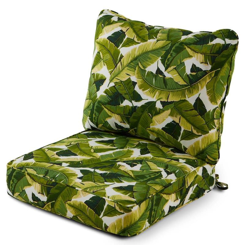 Palm Leaves White Outdoor 24-inch x 24-inch Premium Deep Seat Cushion Set (Cushions Only)