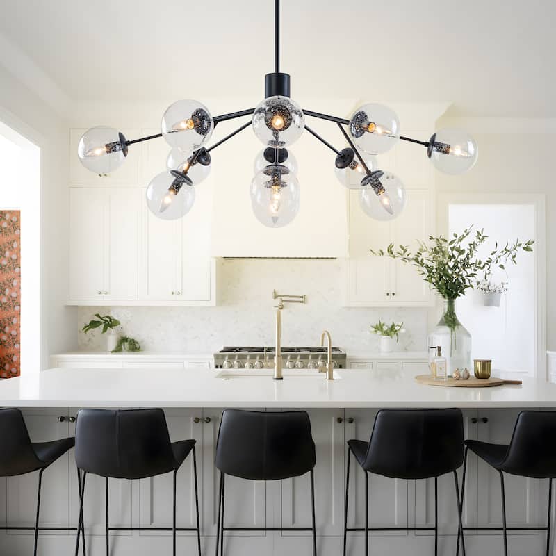 Starsky 12-Light Clear Bubble Glass Chandelier for Dining Room, Entryway, Living Room, Kitchen Island