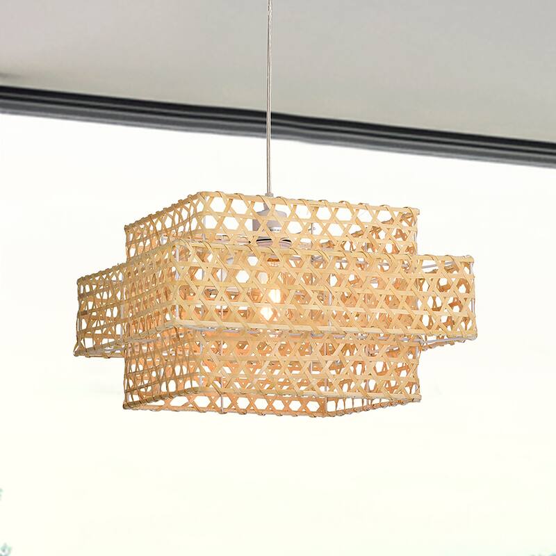 Caitlyn Cream 1-Light Rattan Square Basket Pendant Light