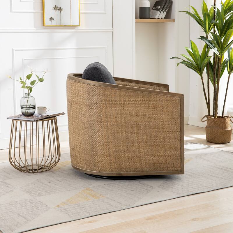 Modern 360 Degree Swivel Club Barrel Chair, Comfy Round Upholstered Accent Sofa Chair, Living Room Leisure Arm Chair