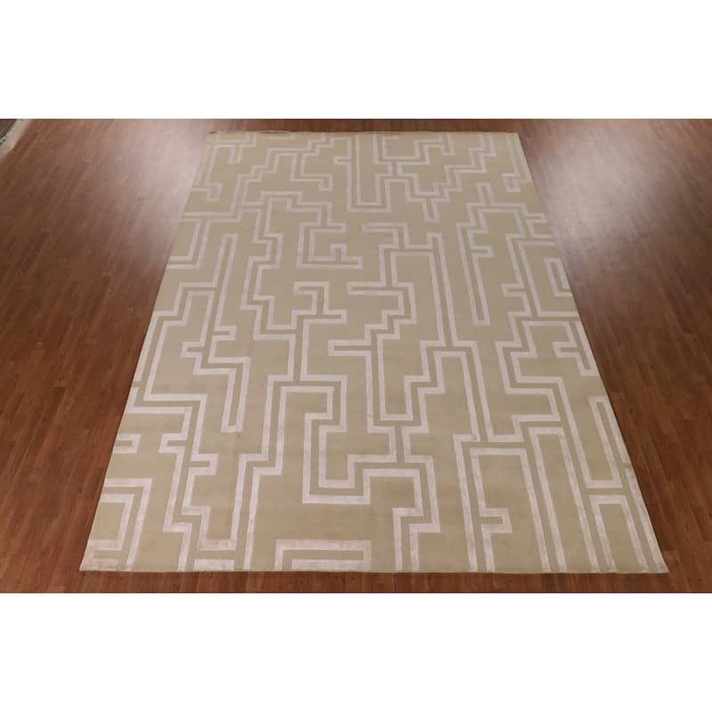 Geometric Modern Large Area Rug Hand-Knotted Wool Carpet - 10'0" x 13'7"