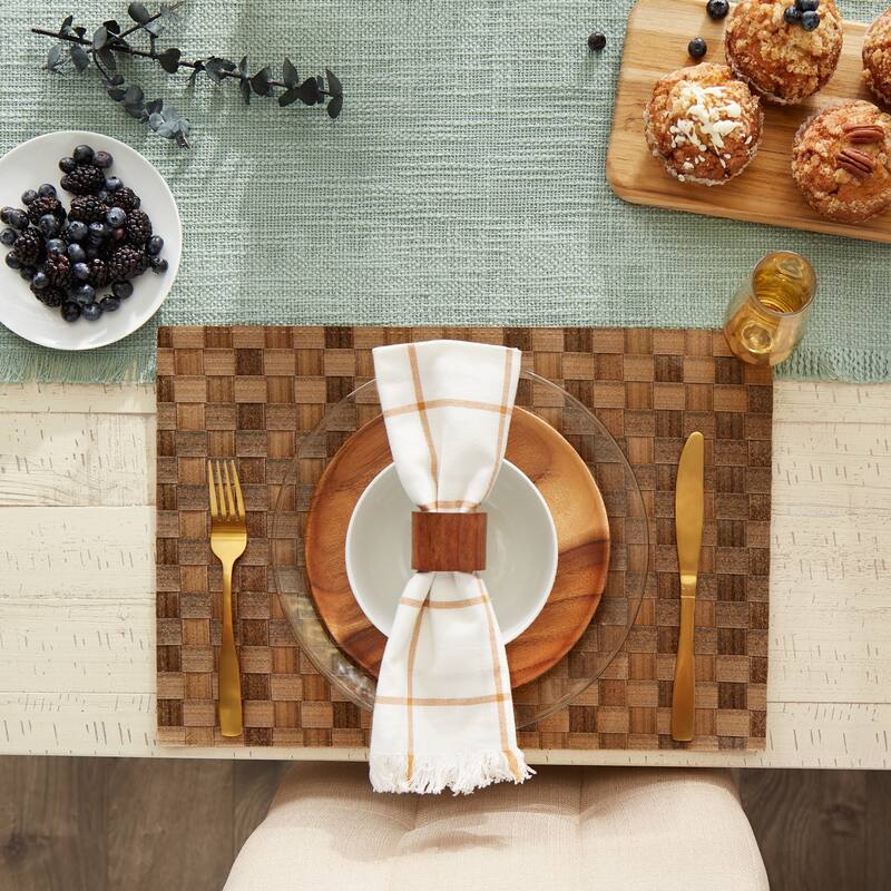Leather Brown Basketweave Rectangle Woven Placemat (Set of 4)