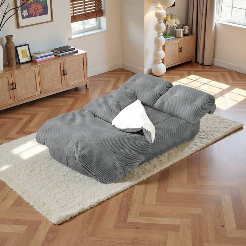 Oversized Loveseat Recliner Sofa, 2-in-1 Convertible Floor Sofa Bed, 3-Seat Sleeper Sofa with Adjustable Armrest