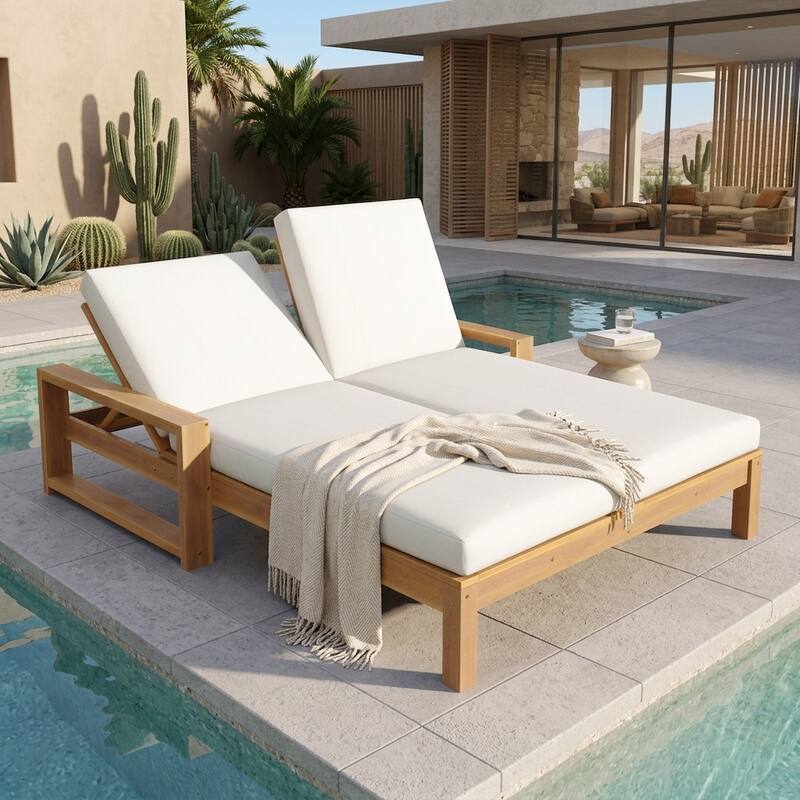 Outdoor Double Chaise Lounge Chair with Dual 5-Position Backrests by Leisure Zone