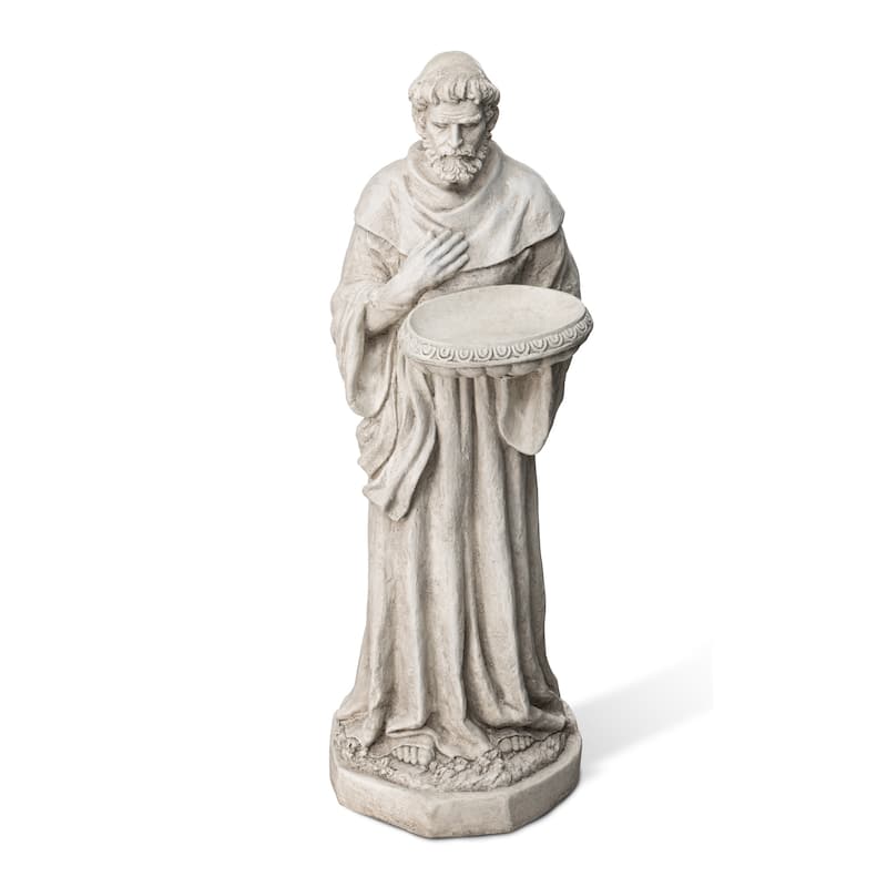 Glitzhome Vintage MgO Saint Francis Garden Statue Sculpture with Birdfeeder Feeding Animals