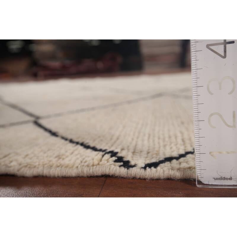 Trellis Moroccan Oriental Area Rug Hand-Knotted Beige Wool Carpet - 5'7"x 8'0"